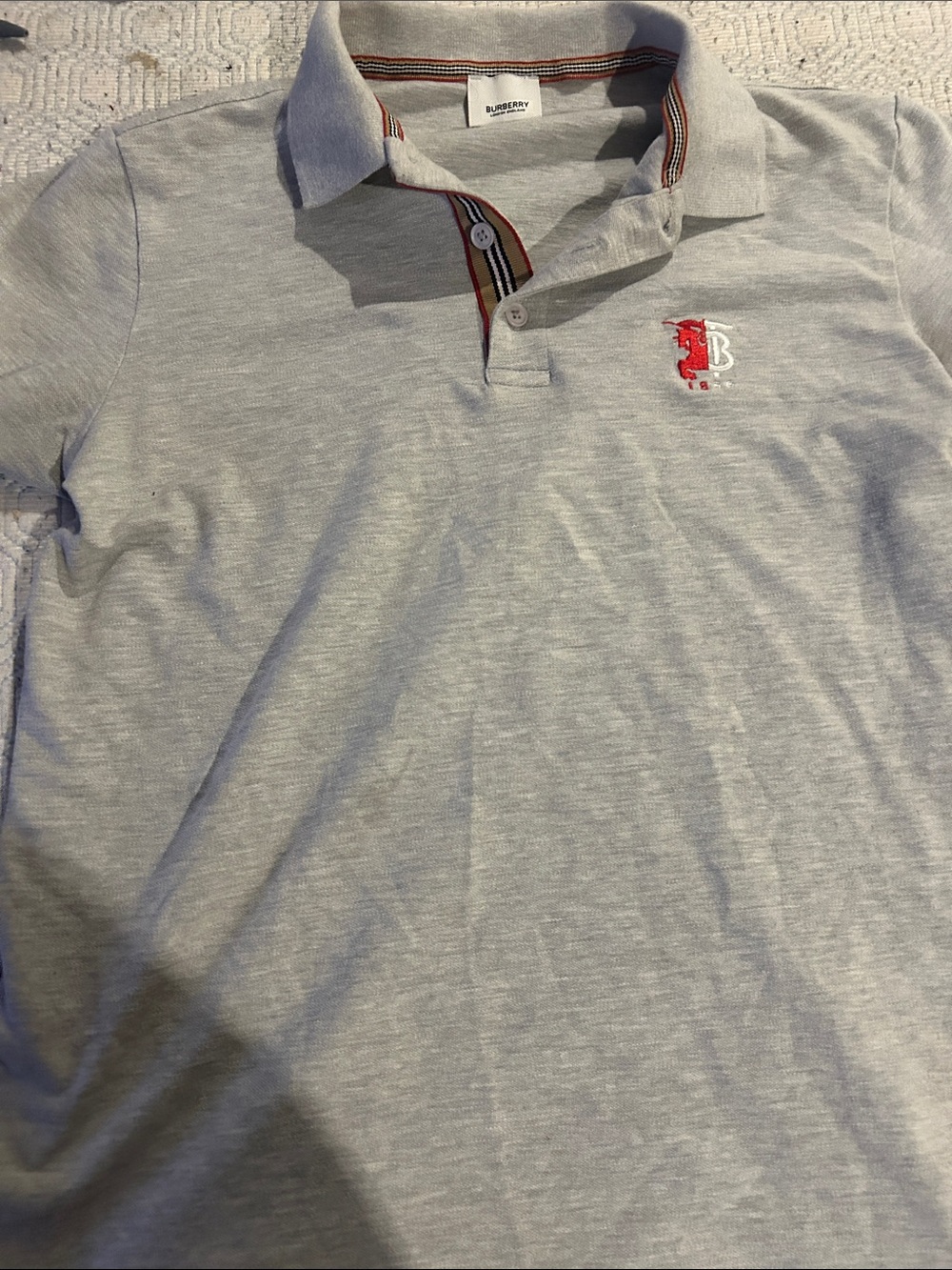 Burberry Light Gray Polo with Red Embroidered Crest